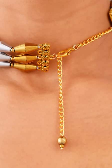 Buy_Kastiya Jewels_Multi Color Triple Layered Natural Hematite Choker Necklace_Online_at_Aza_Fashions