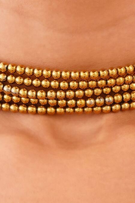 Kastiya Jewels_Gold Plated Layered Natural Hematite Necklace_Online_at_Aza_Fashions