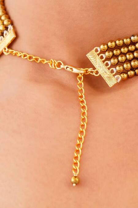 Buy_Kastiya Jewels_Gold Plated Layered Natural Hematite Necklace_Online_at_Aza_Fashions