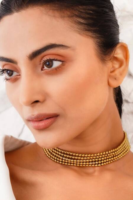 Shop_Kastiya Jewels_Gold Plated Layered Natural Hematite Necklace_Online_at_Aza_Fashions