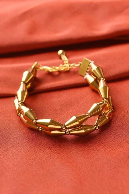 Kastiya Jewels_Gold Plated Stones Natural Hematite Embellished Bracelet_Online_at_Aza_Fashions