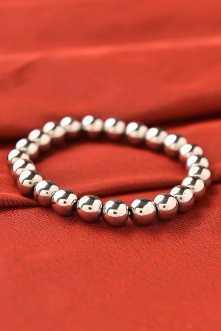 Kastiya Jewels_Silver Plated Crystals Natural Hematite Embellished Stack Bracelet_Online_at_Aza_Fashions