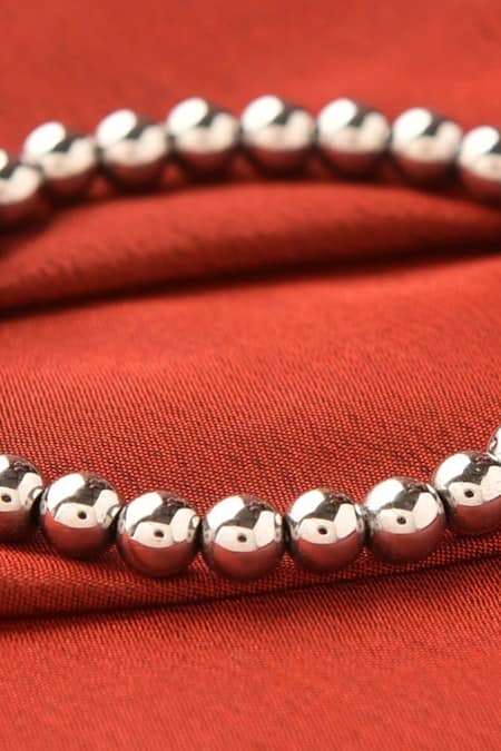 Buy_Kastiya Jewels_Silver Plated Crystals Natural Hematite Embellished Stack Bracelet_Online_at_Aza_Fashions