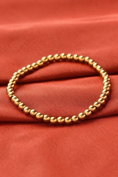 Buy_Kastiya Jewels_Gold Plated Toned Stack Bracelet Embellished With Natural Hematite_Online_at_Aza_Fashions