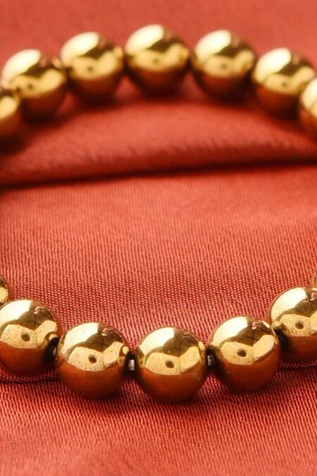 Shop_Kastiya Jewels_Gold Plated Toned Stack Bracelet Embellished With Natural Hematite_Online_at_Aza_Fashions