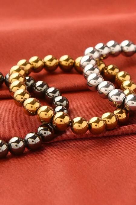 Kastiya Jewels_Multi Color Gold Stack Bracelet Embellished With Multicolored Natural Hematite_Online_at_Aza_Fashions