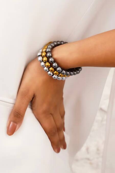 Buy_Kastiya Jewels_Multi Color Gold Stack Bracelet Embellished With Multicolored Natural Hematite
