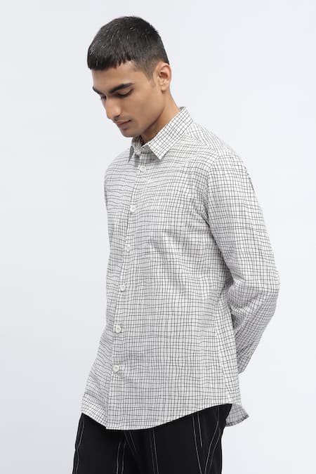 Buy_Abraham And Thakore_Ivory Cotton Abstract Checks Print Shirt _Online_at_Aza_Fashions