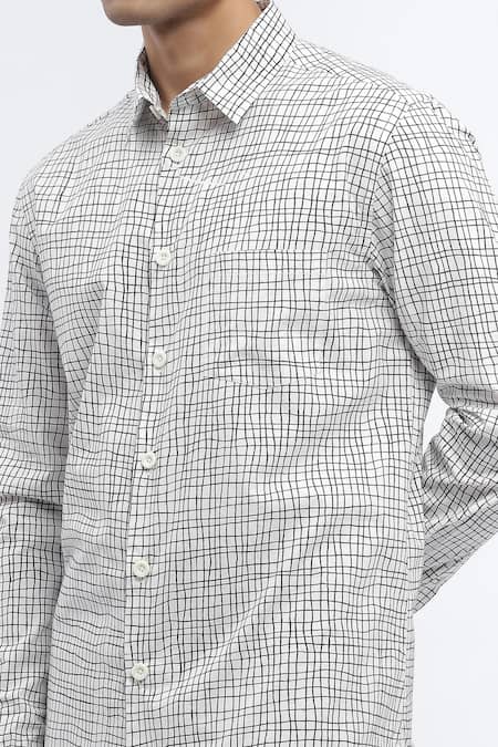 Abraham And Thakore_Ivory Cotton Abstract Checks Print Shirt _at_Aza_Fashions