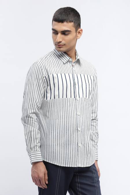 Shop Abraham And Thakore White Cotton Pure Stripe Print Shirt Online at Aza Fashions Shop_Abraham And Thakore_White Cotton Pure Stripe Print Shirt _Online_at_Aza_Fashions