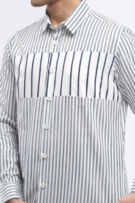 Abraham And Thakore White Cotton Pure Stripe Print Shirt at Aza Fashions Abraham And Thakore_White Cotton Pure Stripe Print Shirt _at_Aza_Fashions