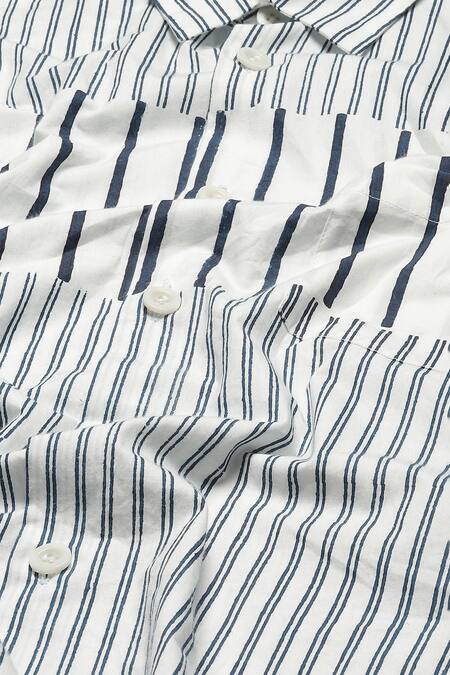 Buy Abraham And Thakore White Cotton Pure Stripe Print Shirt Buy_Abraham And Thakore_White Cotton Pure Stripe Print Shirt