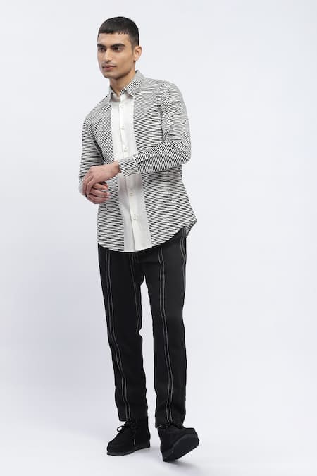 Abraham & Thakore Pure Cotton Stripe Print Panel Shirt 