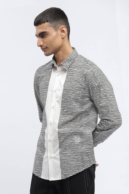 Buy Abraham And Thakore Ivory Cotton Pure Stripe Print Panel Shirt Online at Aza Fashions Buy_Abraham And Thakore_Ivory Cotton Pure Stripe Print Panel Shirt _Online_at_Aza_Fashions