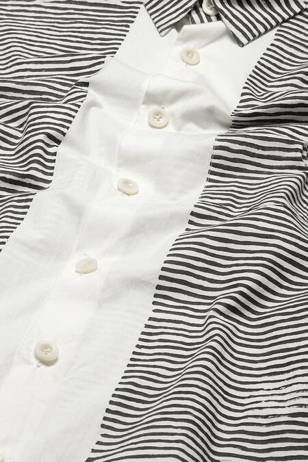 Buy Abraham And Thakore Ivory Cotton Pure Stripe Print Panel Shirt Buy_Abraham And Thakore_Ivory Cotton Pure Stripe Print Panel Shirt