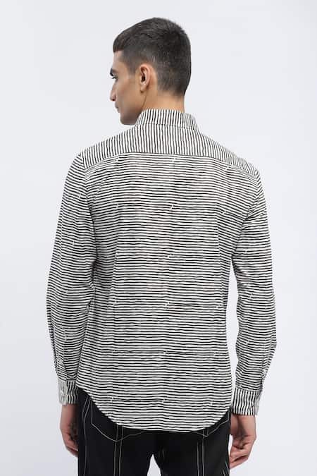 Abraham And Thakore Pure Cotton Stripe Print Panel Shirt 