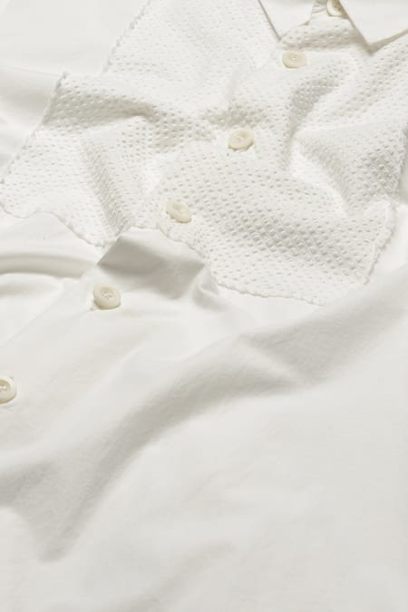 Buy Abraham And Thakore Ivory Cotton Textured Yoke Shirt Buy_Abraham And Thakore_Ivory Cotton Textured Yoke Shirt