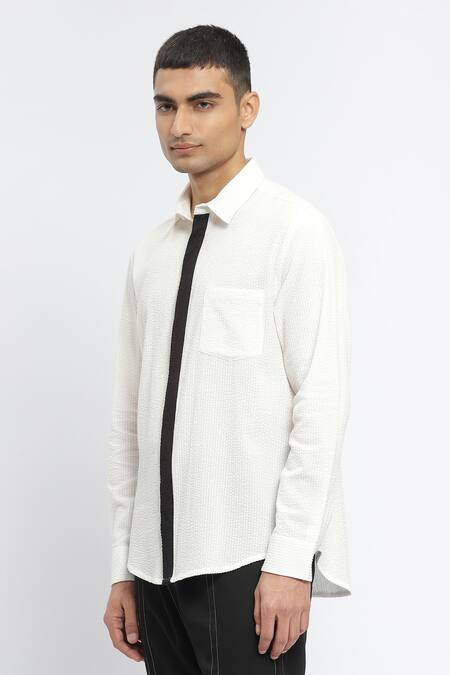 Buy_Abraham And Thakore_Ivory Cotton Textured Shirt _Online_at_Aza_Fashions