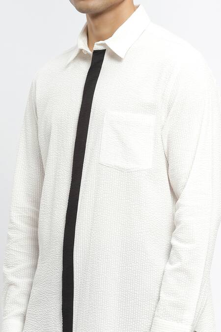 Abraham And Thakore_Ivory Cotton Textured Shirt _at_Aza_Fashions