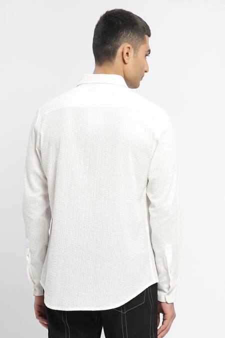 Shop_Abraham And Thakore_Ivory Cotton Textured Shirt _at_Aza_Fashions