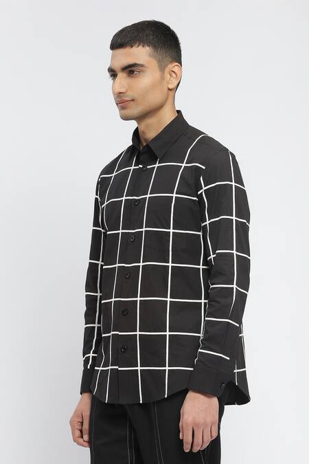 Buy_Abraham And Thakore_Black Cotton Classic Checks Print Shirt_Online_at_Aza_Fashions