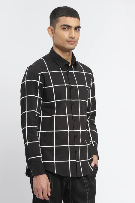 Shop_Abraham And Thakore_Black Cotton Classic Checks Print Shirt_Online_at_Aza_Fashions