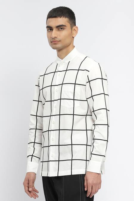 Buy_Abraham And Thakore_Ivory Cotton Classic Checks Print Shirt_Online_at_Aza_Fashions