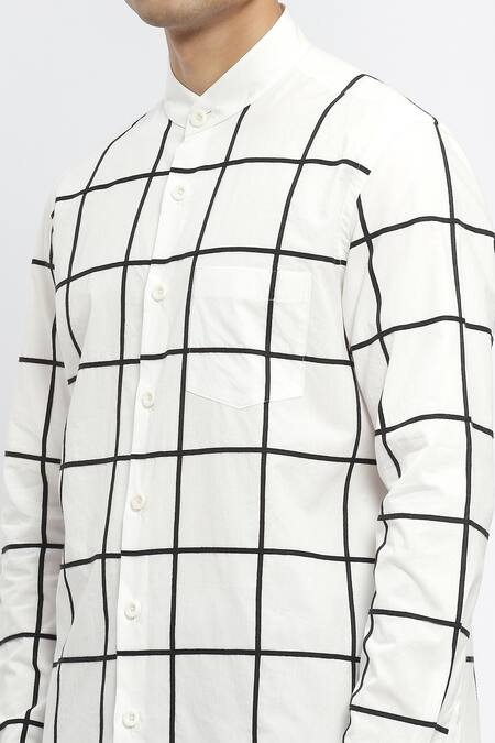 Abraham And Thakore_Ivory Cotton Classic Checks Print Shirt_at_Aza_Fashions
