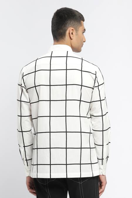 Shop_Abraham And Thakore_Ivory Cotton Classic Checks Print Shirt_at_Aza_Fashions