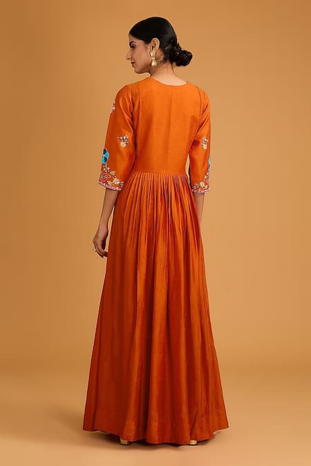 Shop BAIDEHI Orange Bamboo, Organza Pearls, Sequins, Floral Anarakali With Dupatta at Aza Fashions Shop_BAIDEHI_Orange Bamboo, Organza Pearls, Sequins, Floral Anarakali With Dupatta _at_Aza_Fashions