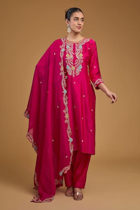 BAIDEHI Floral Sequin Embroidered Kurta Pant Set 