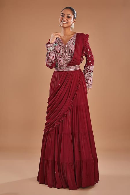 BAIDEHI Resham Hand Embroidered Draped Gown 