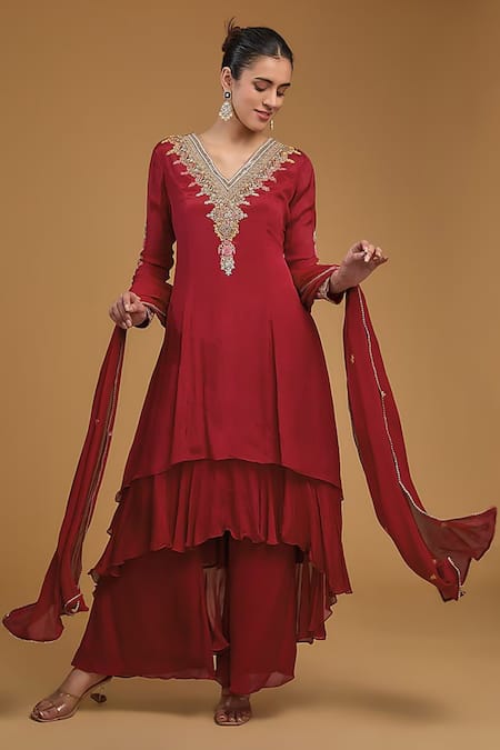 BAIDEHI Embroidered Asymmetric Kurta Palazzo Set 