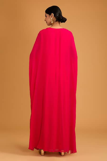 Shop BAIDEHI Red Georgette Sequins, Embroidery V-neck Thread Draped Kaftan at Aza Fashions Shop_BAIDEHI_Red Georgette Sequins, Embroidery V-neck Thread Draped Kaftan _at_Aza_Fashions