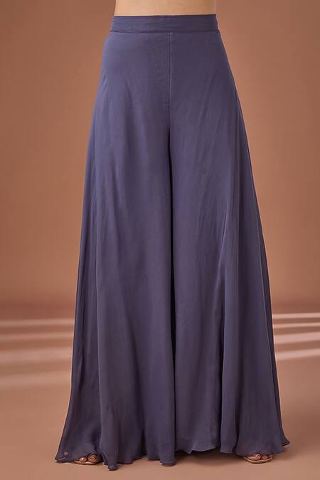 BAIDEHI Blue Georgette Embroidery, Pearls Round Neck High-low Kurta And Palazzo Set Online at Aza Fashions BAIDEHI_Blue Georgette Embroidery, Pearls Round Neck High-low Kurta And Palazzo Set _Online_at_Aza_Fashions