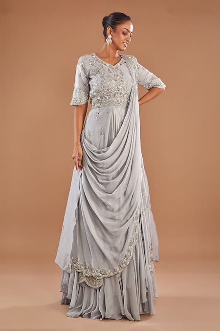 BAIDEHI Cutdana Embroidered Draped Gown 