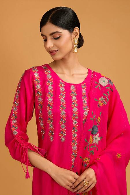 Buy BAIDEHI Pink Bamboo, Organza Cut Work, Embroidery Round Neck Cutdana Kurta And Pant Set Online at Aza Fashions Buy_BAIDEHI_Pink Bamboo, Organza Cut Work, Embroidery Round Neck Cutdana Kurta And Pant Set _Online_at_Aza_Fashions