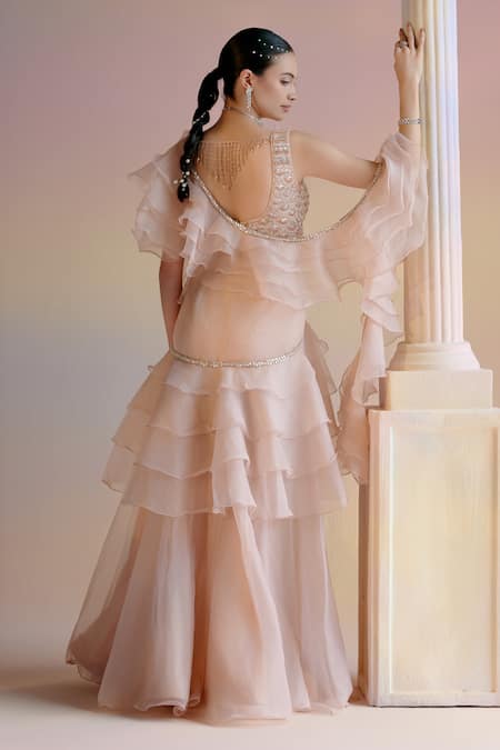 Shashank Arya Concept Draped Lehenga Saree With Embellished Blouse 