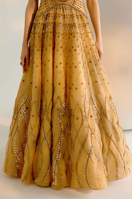Shop Shashank Arya Gold Organza, Tulle, Linen Sequins, Pearls, Crystals Sweetheart Embroidered Gown Online at Aza Fashions Shop_Shashank Arya_Gold Organza, Tulle, Linen Sequins, Pearls, Crystals Sweetheart Embroidered Gown _Online_at_Aza_Fashions