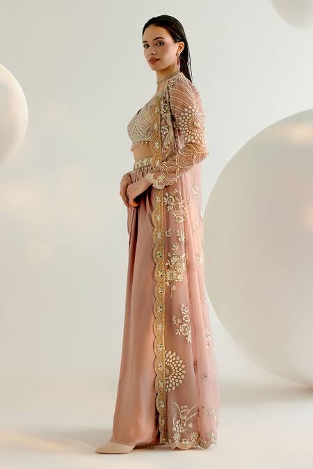 Buy Shashank Arya Pink Organza, Satin Sequins, Crystals, Floral Embroidered Longline Jacket Set Online at Aza Fashions Buy_Shashank Arya_Pink Organza, Satin Sequins, Crystals, Floral Embroidered Longline Jacket Set _Online_at_Aza_Fashions
