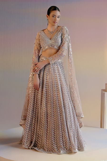 SHASHANK ARYA Pearl Embroidered Lehenga Set 