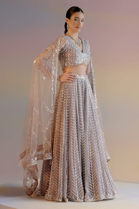 Shashank Arya Purple Organza, Satin, Tulle Pearls, Sequins, Crystals Embroidered Lehenga Set Online at Aza Fashions Shashank Arya_Purple Organza, Satin, Tulle Pearls, Sequins, Crystals Embroidered Lehenga Set _Online_at_Aza_Fashions