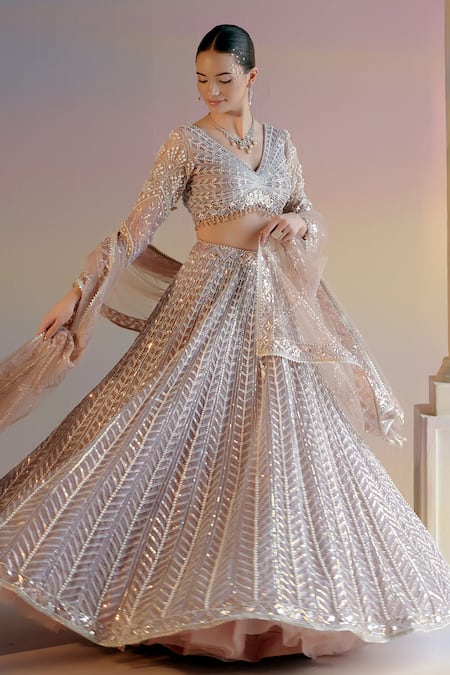 Shashank Arya Purple Organza, Satin, Tulle Pearls, Sequins, Crystals Embroidered Lehenga Set at Aza Fashions Shashank Arya_Purple Organza, Satin, Tulle Pearls, Sequins, Crystals Embroidered Lehenga Set _at_Aza_Fashions