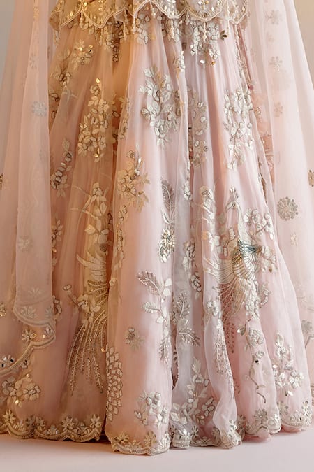 Shop_Shashank Arya_Pink Organza, Tulle, Silk, Leather Applique Work Kalidar Kurta Lehenga Set _Online_at_Aza_Fashions