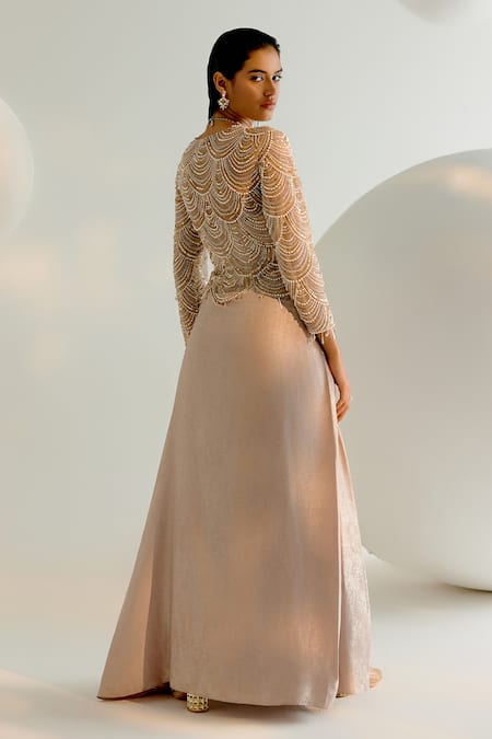 Shashank Arya Pearl Embroidered Draped Gown 