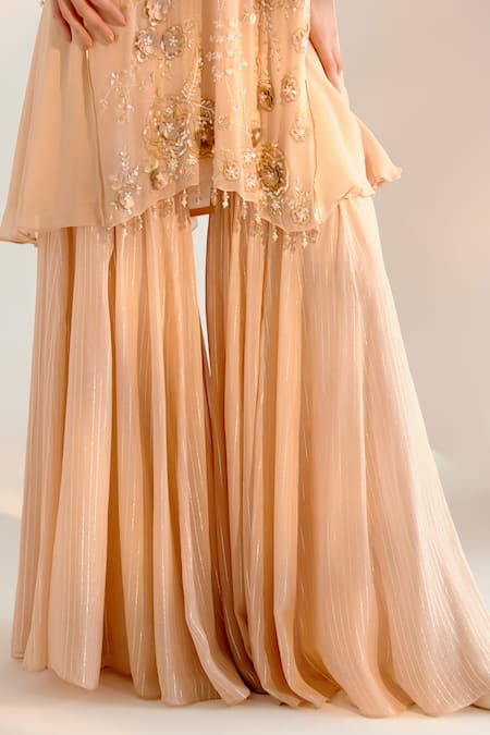 Buy Shashank Arya Beige Georgette, Crepe Cut Work, Pearls, Sequins Embroidered Kurta And Sharara Set Online at Aza Fashions Buy_Shashank Arya_Beige Georgette, Crepe Cut Work, Pearls, Sequins Embroidered Kurta And Sharara Set _Online_at_Aza_Fashions