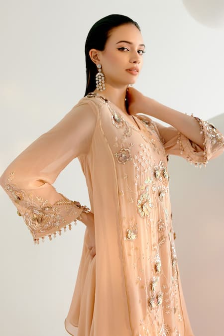 Shop Shashank Arya Beige Georgette, Crepe Cut Work, Pearls, Sequins Embroidered Kurta And Sharara Set Online at Aza Fashions Shop_Shashank Arya_Beige Georgette, Crepe Cut Work, Pearls, Sequins Embroidered Kurta And Sharara Set _Online_at_Aza_Fashions