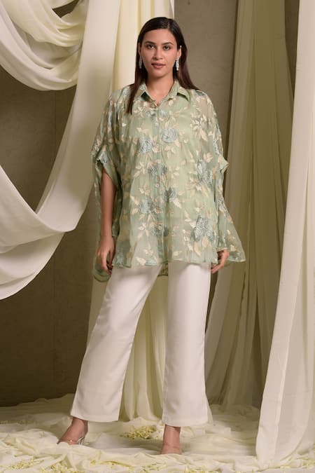 Tasuvure Indes Elahe Rose Pattern Kaftan Shirt 