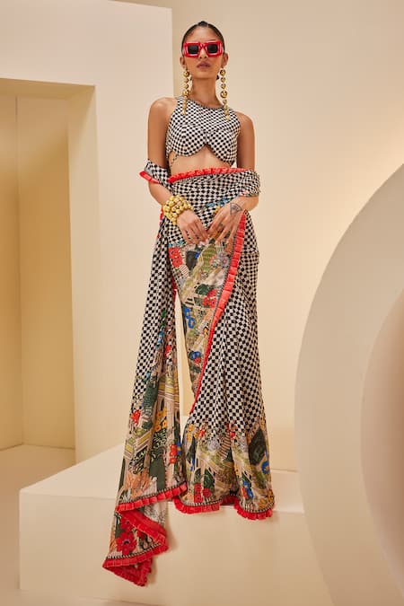 The Royaleum Checkered Print Saree Set 