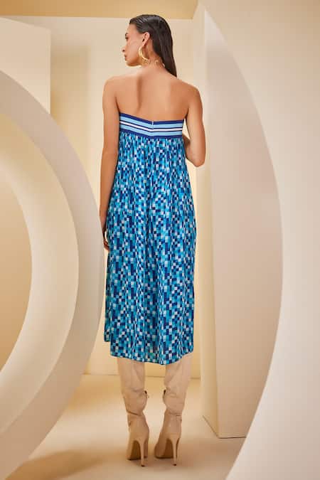 Shop_The Royaleum_Multi Color Silk Bandeau Neck Mosaic Print Tube Dress _at_Aza_Fashions